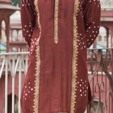 Rust Bandhani Kurta With Pants