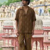 Brown Tissue Kurta With Stripes Pants