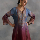 Iftin - Maroon Aline Kurta with Ajrakh Salwaar