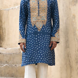 Blue Bandhani Kurta With Cream Pants