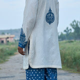 Cream Kurta With Bandhani Pants