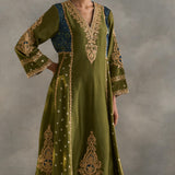 Inara - Green Chanderi Kali Kurta with Salwaar