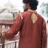Rust Bandhani Kurta With Pants