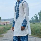 Cream Kurta With Bandhani Pants