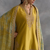 Ira - Mustard Kurta with Ajrakh Kali Sharara