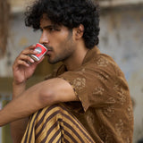 Brown Tissue Kurta With Stripes Pants