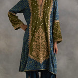 Irfana - Green Ajrakh Aline Kurta with Farshi Salwaar
