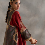 Izna - Red Grey Bandhani Choga with Red Salwar