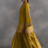 Ira - Mustard Kurta with Ajrakh Kali Sharara