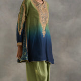 Inshad - Blue Green Ombre Kali Kurta With Farshi Salwaar