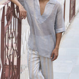 Tissue Kurta With Striped Pants