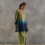 Inshad - Blue Green Ombre Kali Kurta With Farshi Salwaar