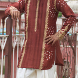 Rust Bandhani Kurta With Pants