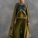 Ishwa - Green Ajrakh Angi with Sharara