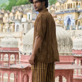 Brown Tissue Kurta With Stripes Pants