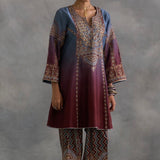 Iftin - Maroon Aline Kurta with Ajrakh Salwaar