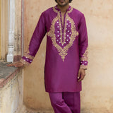 Purple Chanderi Kurta With Pants