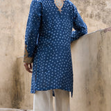 Blue Bandhani Kurta With Cream Pants