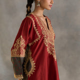 Izna - Red Grey Bandhani Choga with Red Salwar