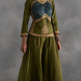 Ishwa - Green Ajrakh Angi with Sharara