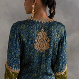 Irfana - Green Ajrakh Aline Kurta with Farshi Salwaar