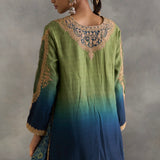 Inshad - Blue Green Ombre Kali Kurta With Farshi Salwaar