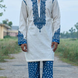 Cream Kurta With Bandhani Pants