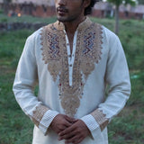Linen Tissue Kurta With Stripe Pants