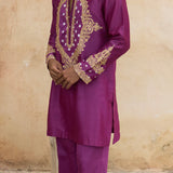 Purple Chanderi Kurta With Pants