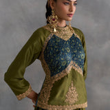 Ishwa - Green Ajrakh Angi with Sharara