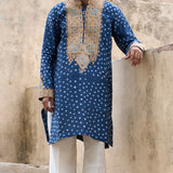 Blue Bandhani Kurta With Cream Pants