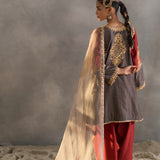 Izna - Red Grey Bandhani Choga with Red Salwar