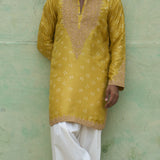 Yellow Bandhani Kurta With Pants