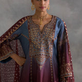 Iftin - Maroon Aline Kurta with Ajrakh Salwaar