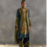 Irfana - Green Ajrakh Aline Kurta with Farshi Salwaar