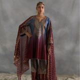 Iftin - Maroon Aline Kurta with Ajrakh Salwaar