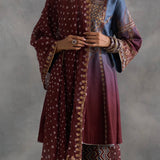 Iftin - Maroon Aline Kurta with Ajrakh Salwaar