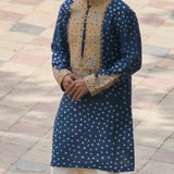 Blue Bandhani Kurta With Cream Pants