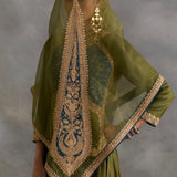 Ishwa - Green Ajrakh Angi with Sharara
