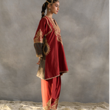 Izna - Red Grey Bandhani Choga with Red Salwar